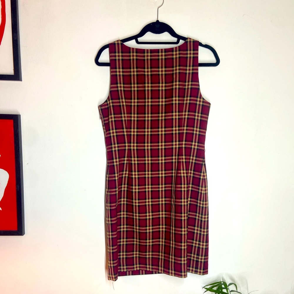 Vintage Burgundy and cream plaid A line Dress